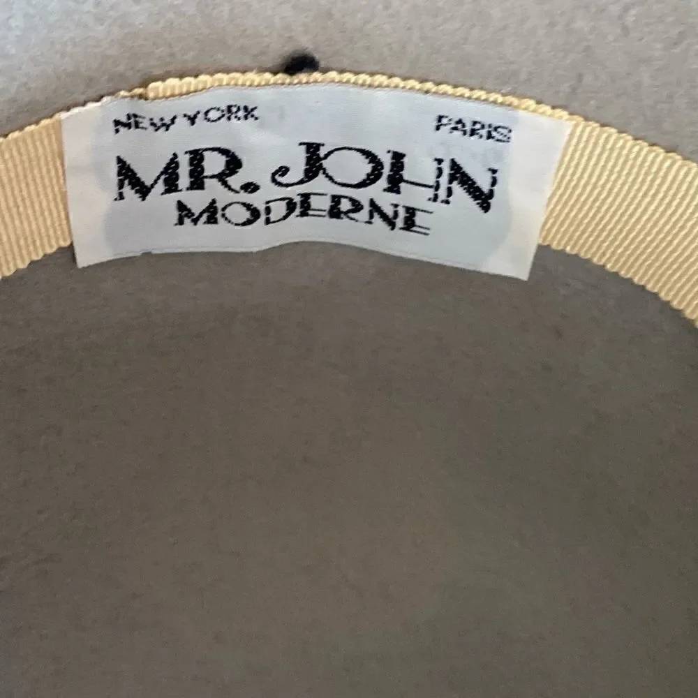 Vintage Mr John Moderne Hat Wool Felt Wide Brim Ribbon Detail New York Paris